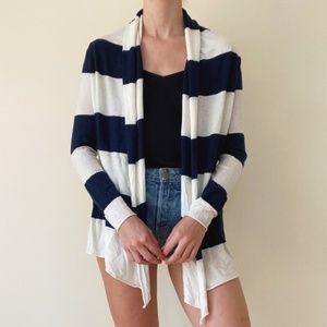 SPLENDID Cashmere Blend Navy Stripe Shawl Sweater